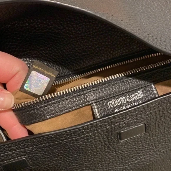 ROBERTO CAVALLI Black Leather Regina Satchel Tote